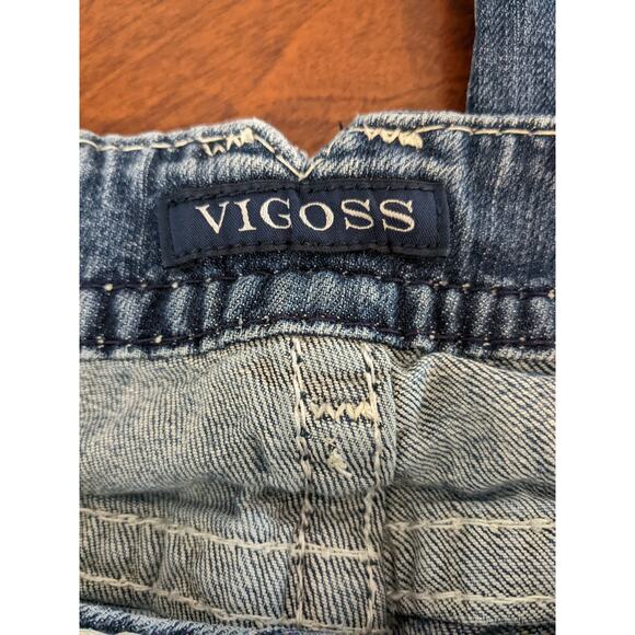 Vigoss Bootcut Jeans 1/2 Blue The New York Slim 29x30 Thick Stitching Bling Dark - Picture 6 of 13